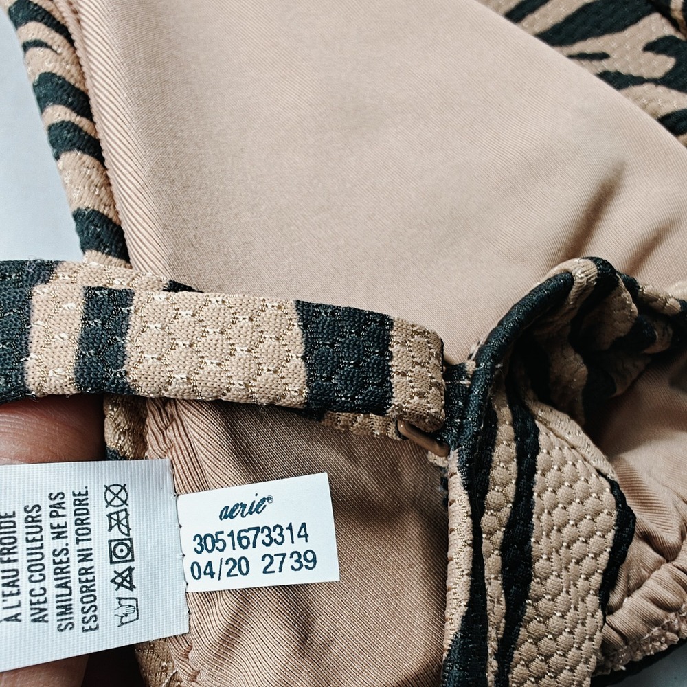 Aerie NWT Zebra Tan Removable Pad Tie Back Bikini Top  Small Adjustable Straps - Picture 7 of 10